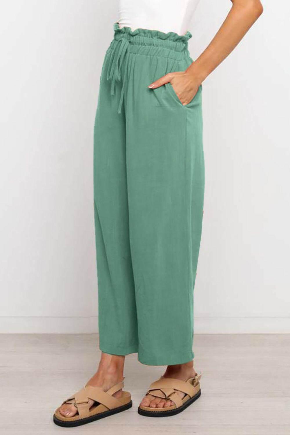 Drawstring Paperbag Waist Wide Leg Pants - StyleLure