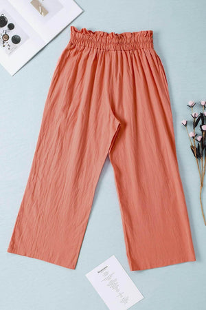Drawstring Paperbag Waist Wide Leg Pants - StyleLure
