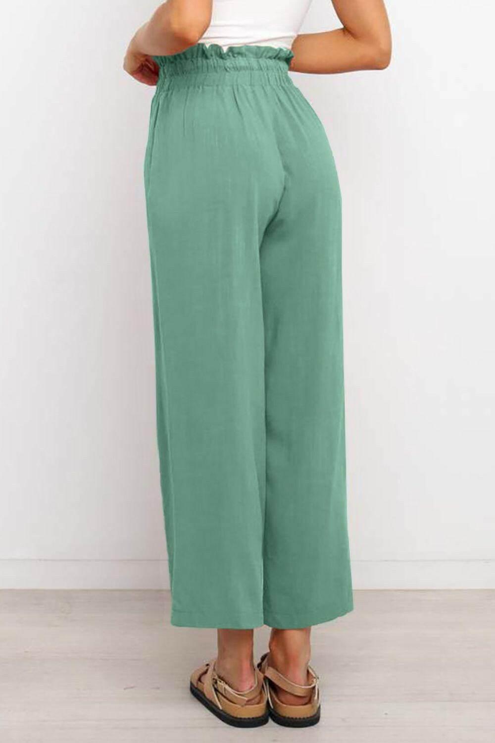 Drawstring Paperbag Waist Wide Leg Pants - StyleLure