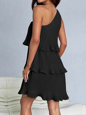 Layered Single Shoulder Mini Dress - StyleLure