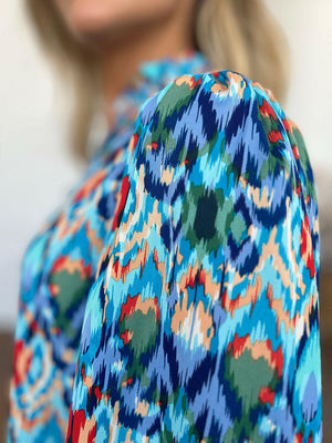 Double Take Full Size Printed Balloon Sleeve Blouse - StyleLure