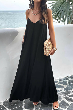 Devine Backless Maxi Cami Dress with Pockets - StyleLure