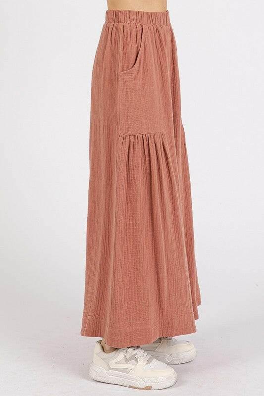 Mittoshop Gauze Elastic Waist Pleated Wide Leg Pants - StyleLure