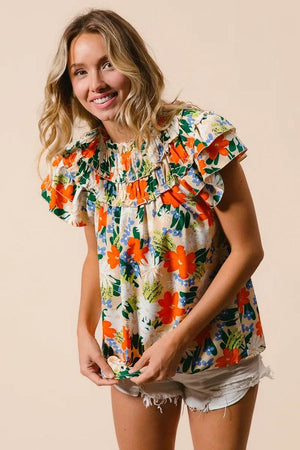 BiBi Multi Color Floral Print Woven Top - StyleLure