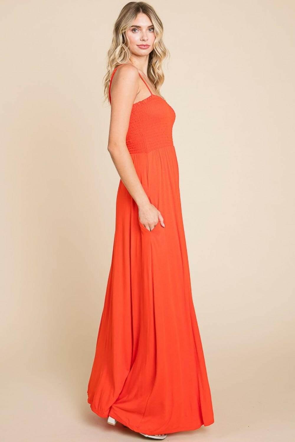 Culture Code Full Size Smocked Cami Maxi Dress with Pockets - StyleLure
