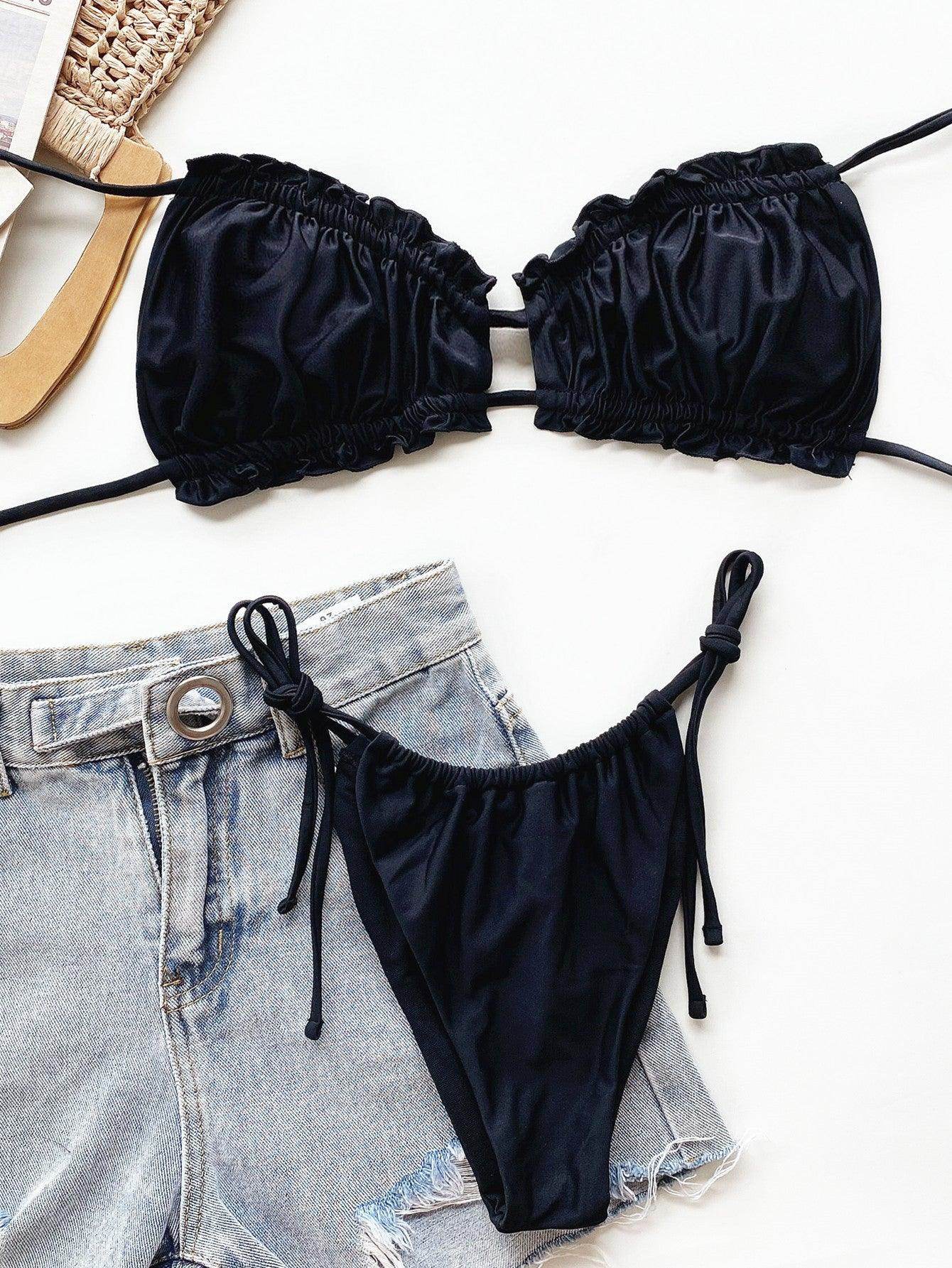 Frill Trill Halter Neck Bikini Set - StyleLure