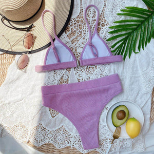 Spaghetti Strap Ribbed Bikini Set - StyleLure