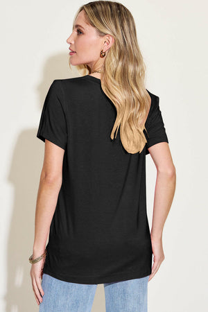 Basic Bae Bamboo Full Size V-Neck High-Low T-Shirt - StyleLure