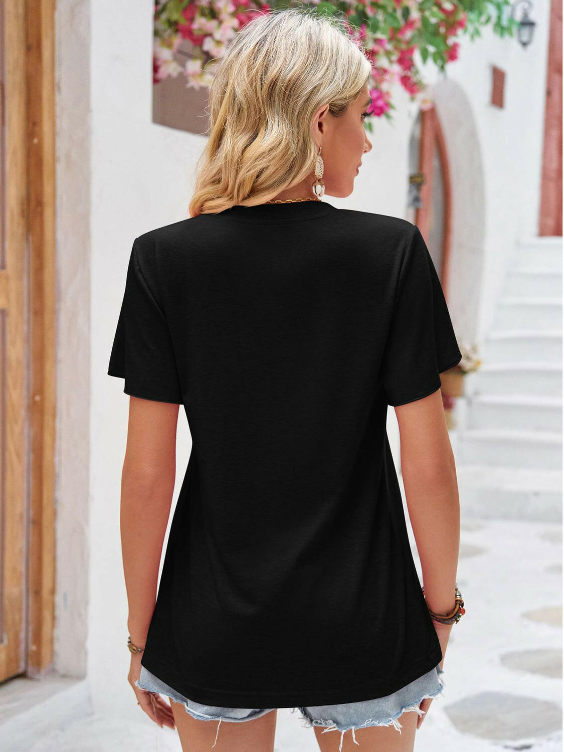Double Take Ruched V-Neck Short Sleeve T-Shirt - StyleLure