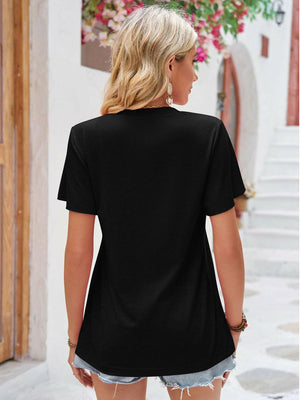 Double Take Ruched V-Neck Short Sleeve T-Shirt - StyleLure