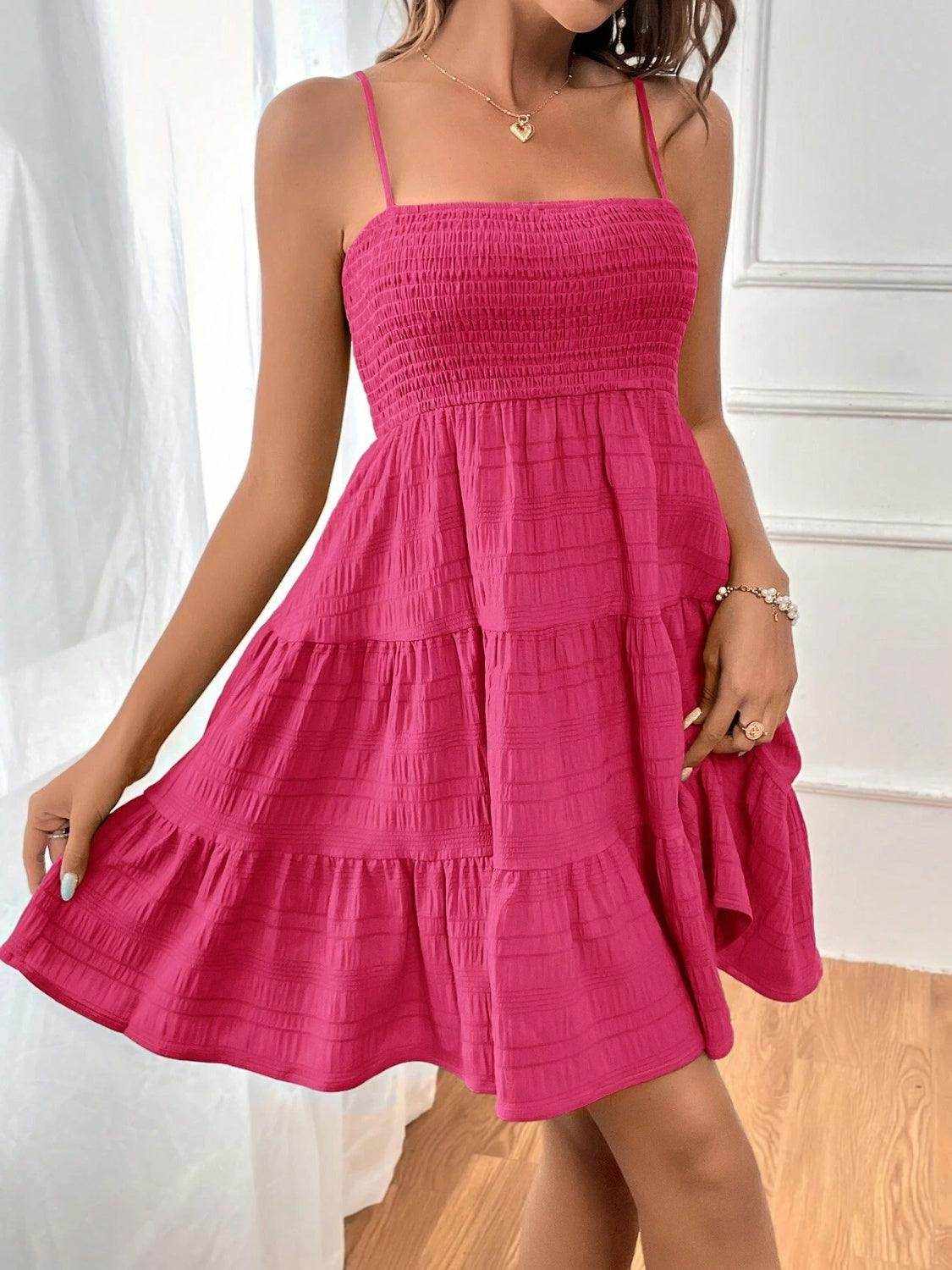 Smocked Tiered Sleeveless Mini Dress - StyleLure