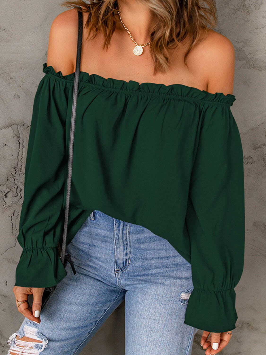 Off-Shoulder Flounce Sleeve Blouse - StyleLure