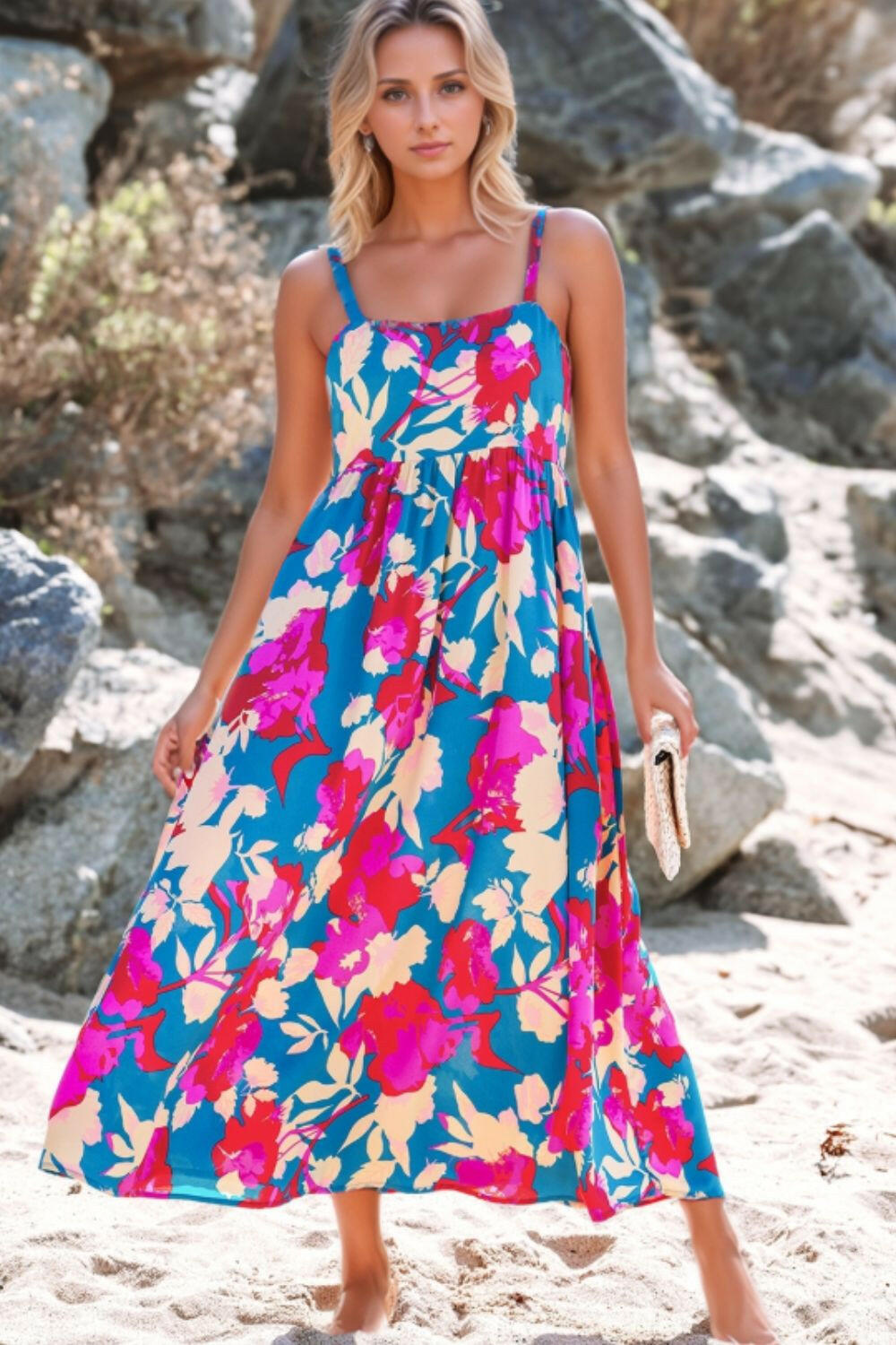 Floral Square Neck Cami Dress with Pockets - StyleLure