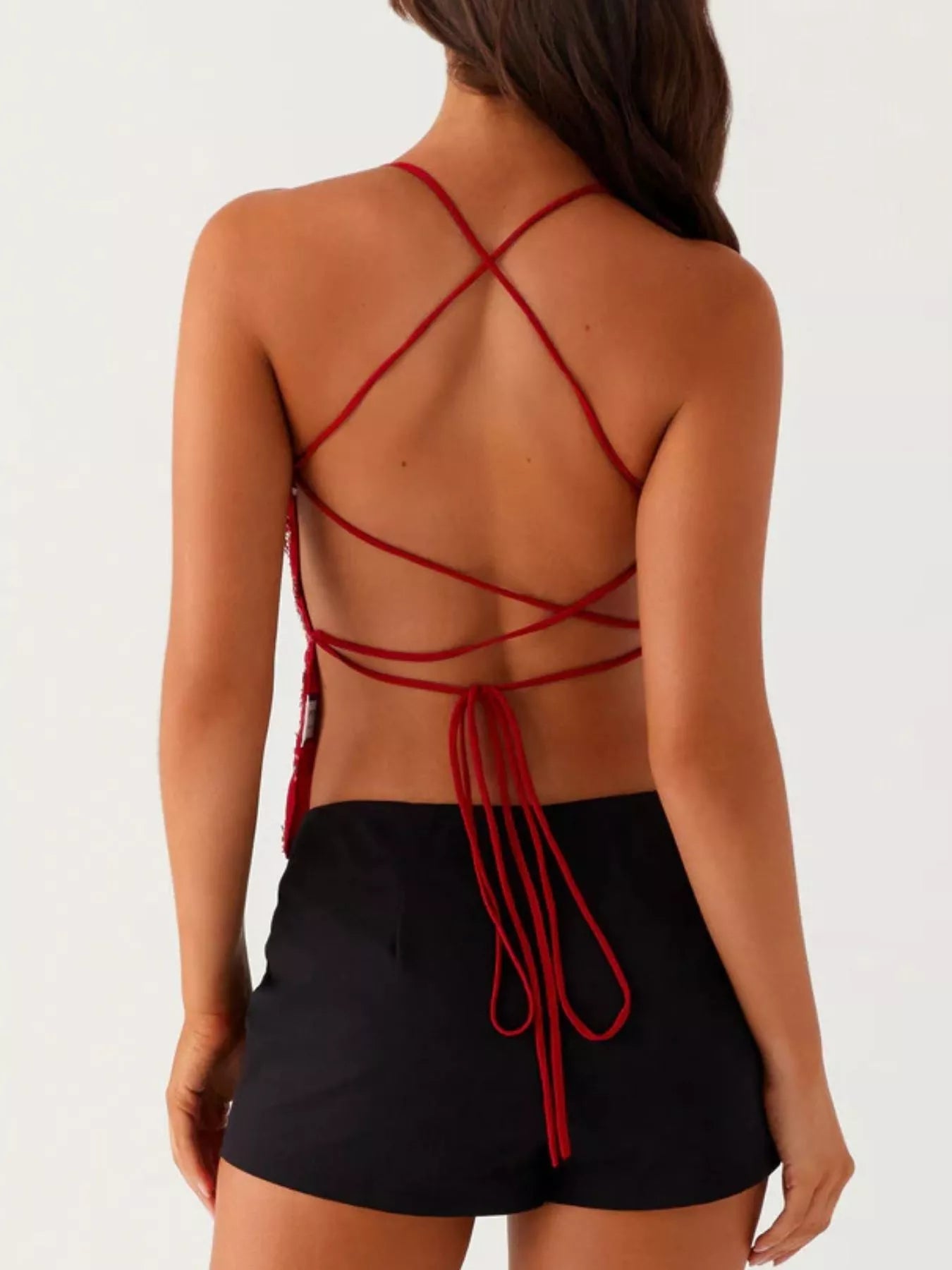 Embroidered Sequin Tie Back Cami - StyleLure