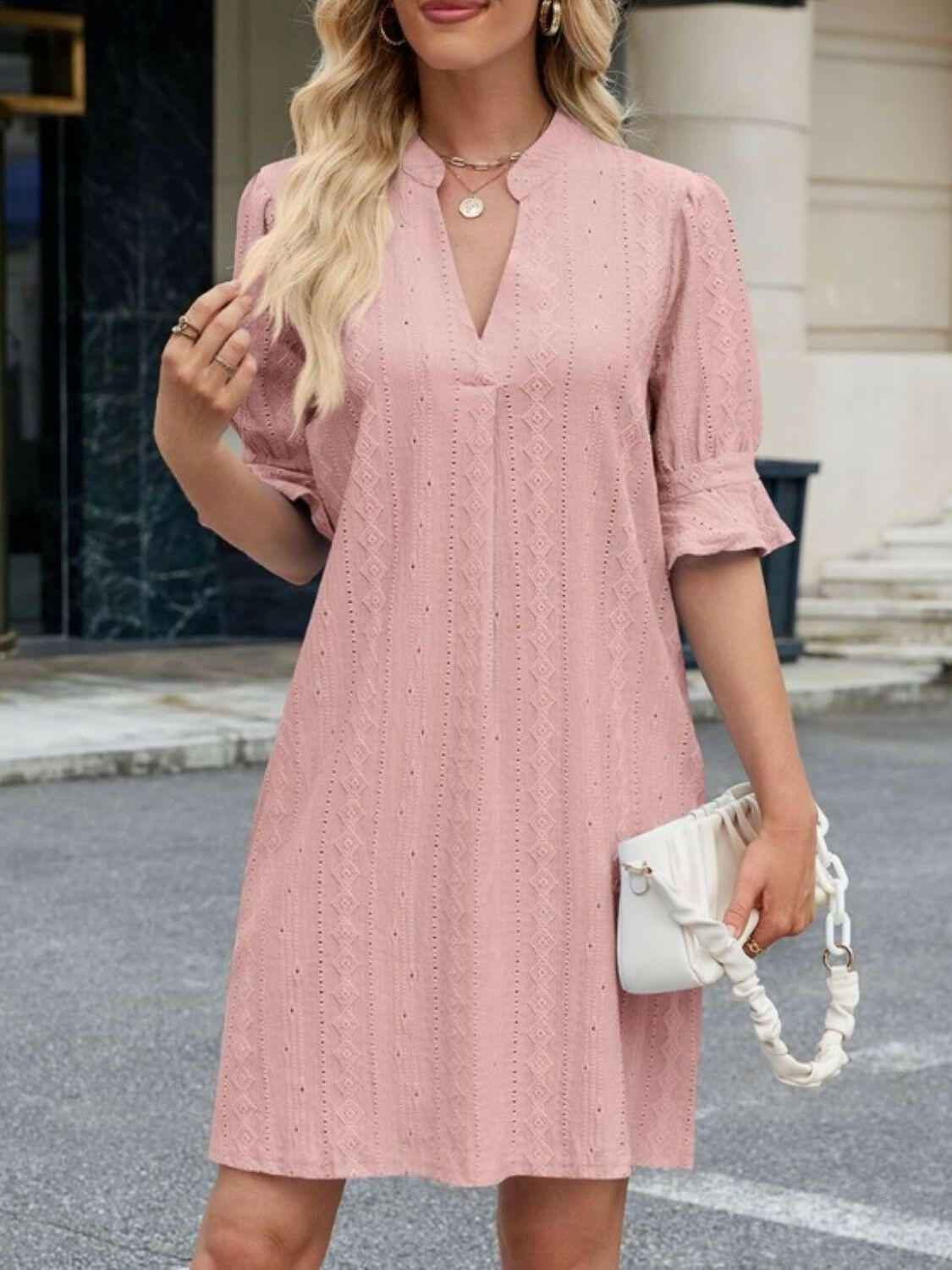 Eyelet Flounce Sleeve Mini Dress - StyleLure