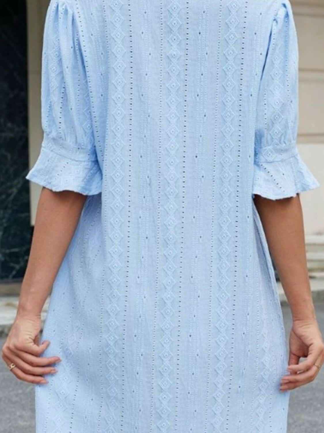 Eyelet Flounce Sleeve Mini Dress - StyleLure