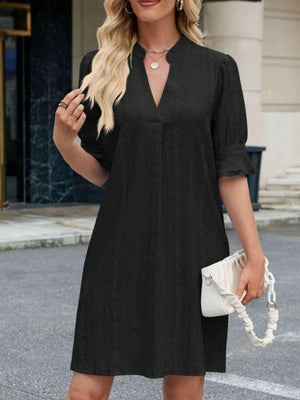 Eyelet Flounce Sleeve Mini Dress - StyleLure