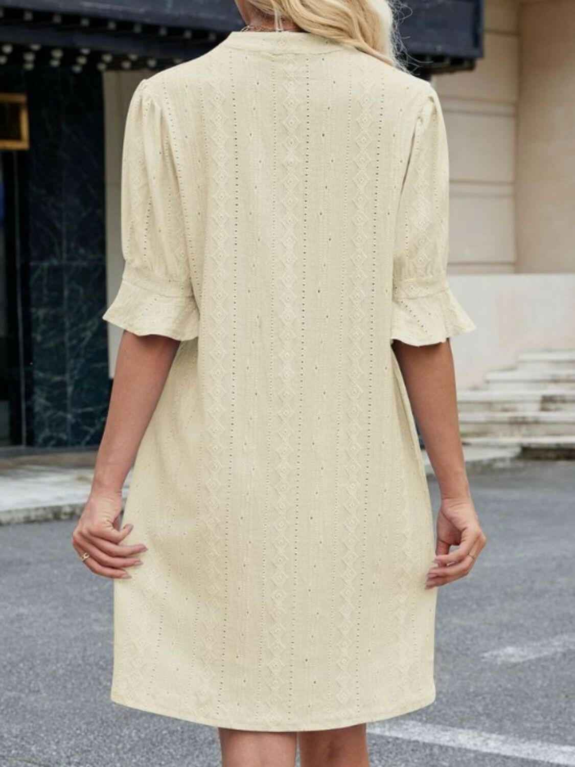 Eyelet Flounce Sleeve Mini Dress - StyleLure