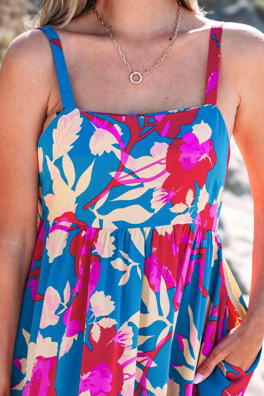 Floral Square Neck Cami Dress with Pockets - StyleLure