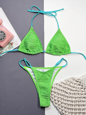 Ribbed Halter Neck Two-Piece Bikini Set - StyleLure