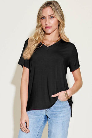 Basic Bae Bamboo Full Size V-Neck High-Low T-Shirt - StyleLure