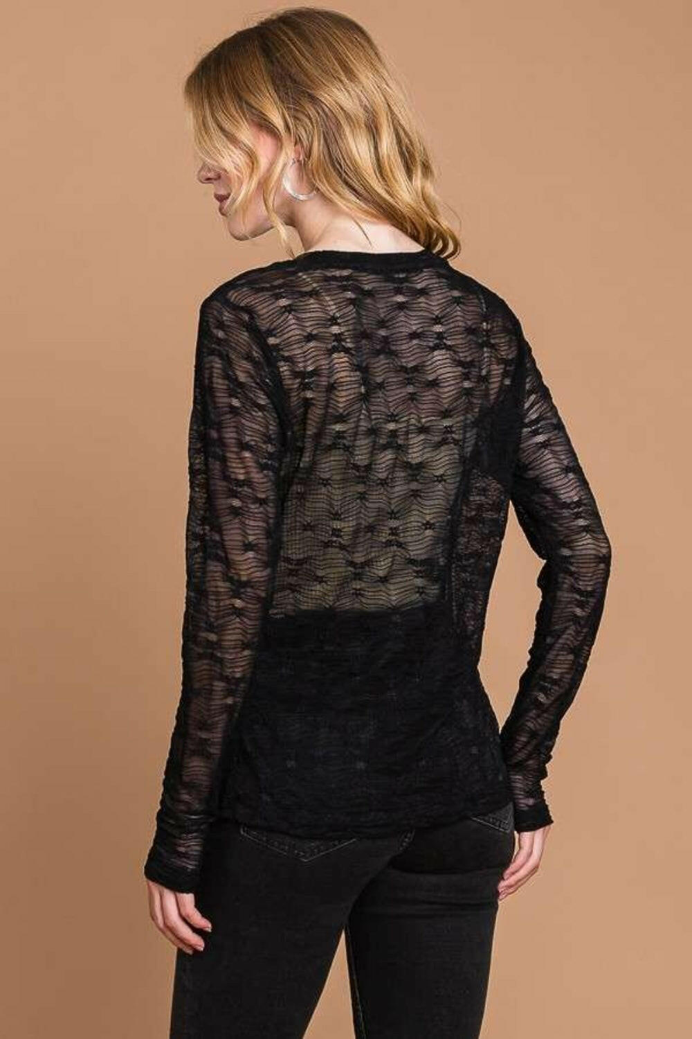 Culture Code Full Size Round Neck Mesh Perspective Top - StyleLure