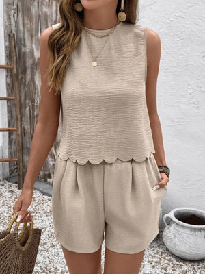 Round Neck Sleeveless Top and Shorts Set - StyleLure