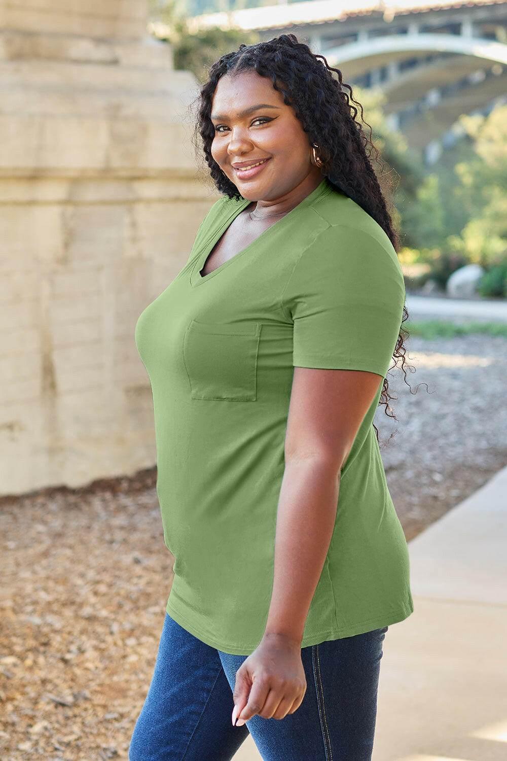 Basic Bae Bamboo Full Size V-Neck Short Sleeve T-Shirt - StyleLure