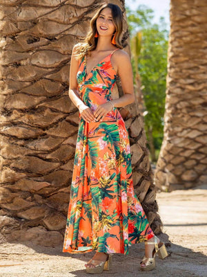 Twisted Printed V-Neck Cami Dress - StyleLure