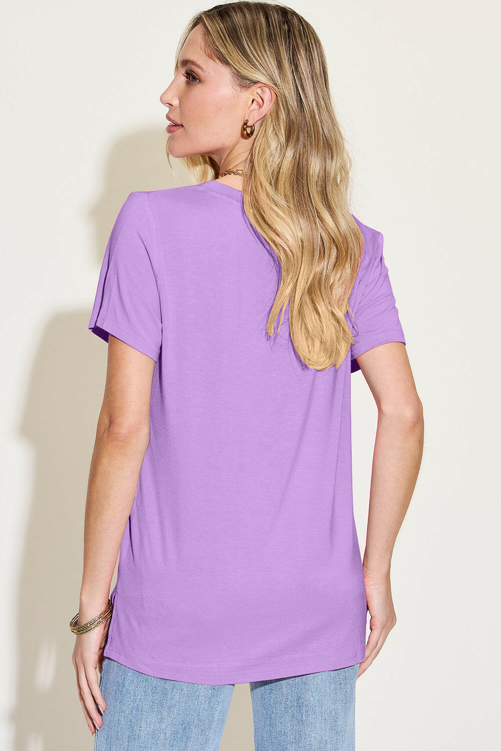 Basic Bae Bamboo Full Size V-Neck High-Low T-Shirt - StyleLure