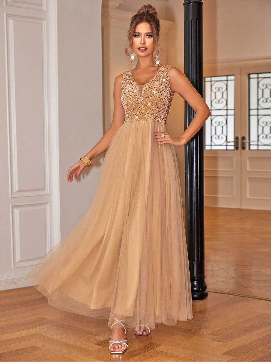 Sequin V-Neck Sleeveless Dress - StyleLure