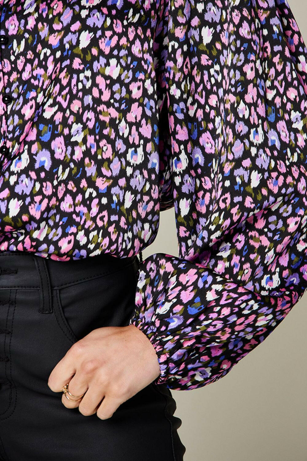 Double Take Full Size Printed Balloon Sleeve Shirt - StyleLure