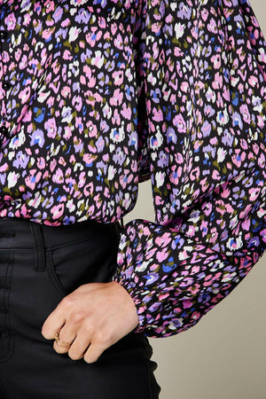 Double Take Full Size Printed Balloon Sleeve Shirt - StyleLure