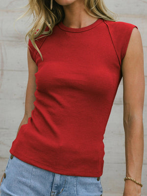 Ribbed Round Neck Slim Tank - StyleLure