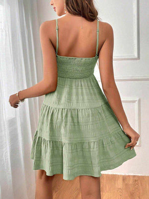 Smocked Tiered Sleeveless Mini Dress - StyleLure