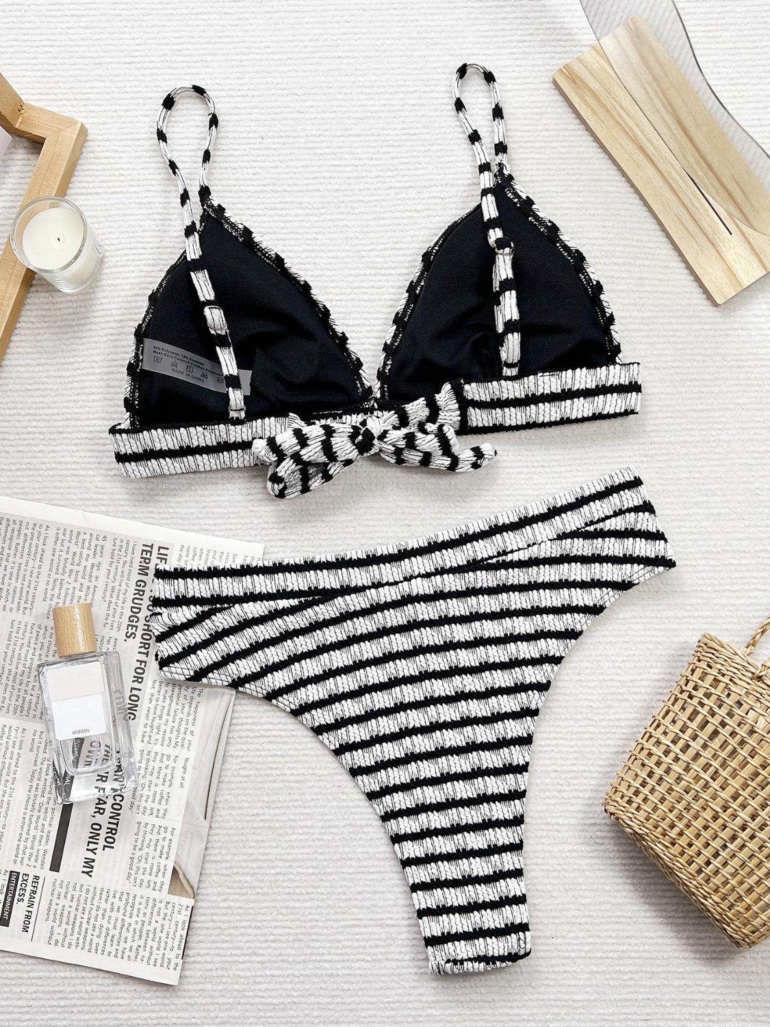 Striped V-Neck Two-Piece Swim Set - StyleLure