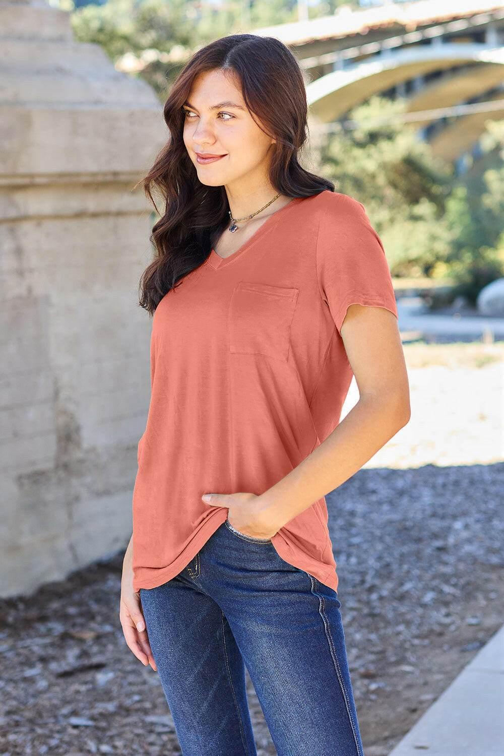 Basic Bae Bamboo Full Size V-Neck Short Sleeve T-Shirt - StyleLure