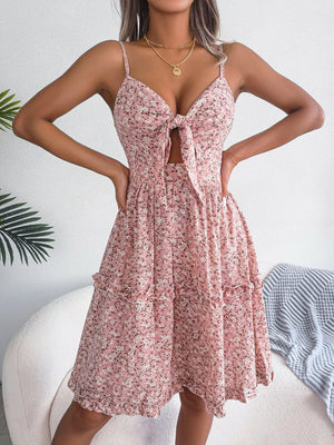 Frill Ditsy Floral Spaghetti Strap Mini Dress - StyleLure
