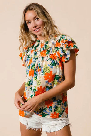 BiBi Multi Color Floral Print Woven Top - StyleLure