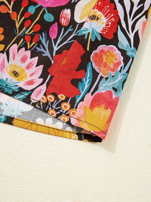 Floral 3/4 Puff Sleeve Tied Neck Blouse - StyleLure