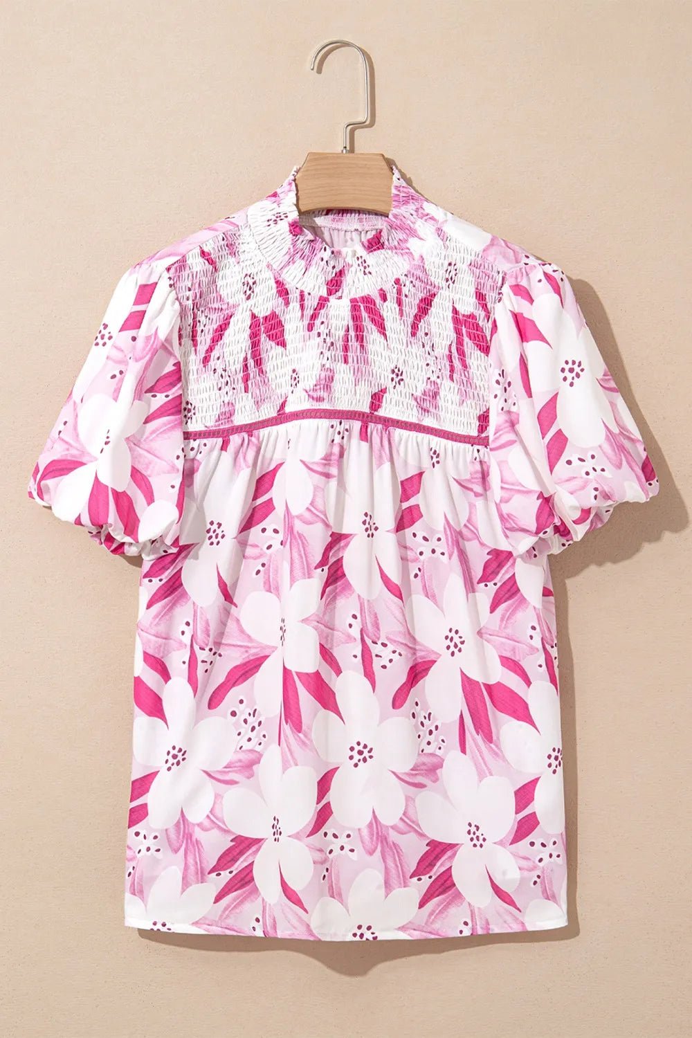 Floral Frilled Collar Short Sleeve Blouse Top - StyleLure