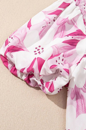 Floral Frilled Collar Short Sleeve Blouse Top - StyleLure