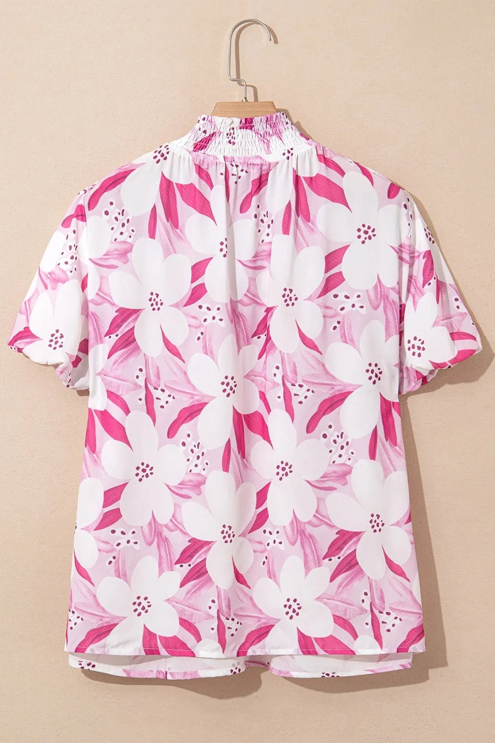 Floral Frilled Collar Short Sleeve Blouse Top - StyleLure