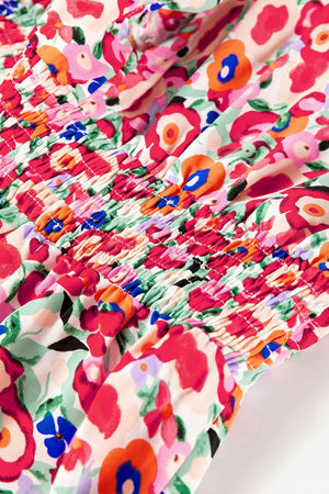 Floral Half Sleeve Deep V Neck Cutout Back Maxi Dress - StyleLure