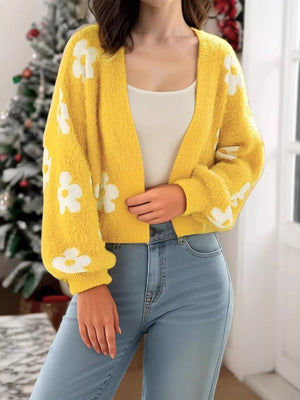 Floral Open Front Cardigan - StyleLure