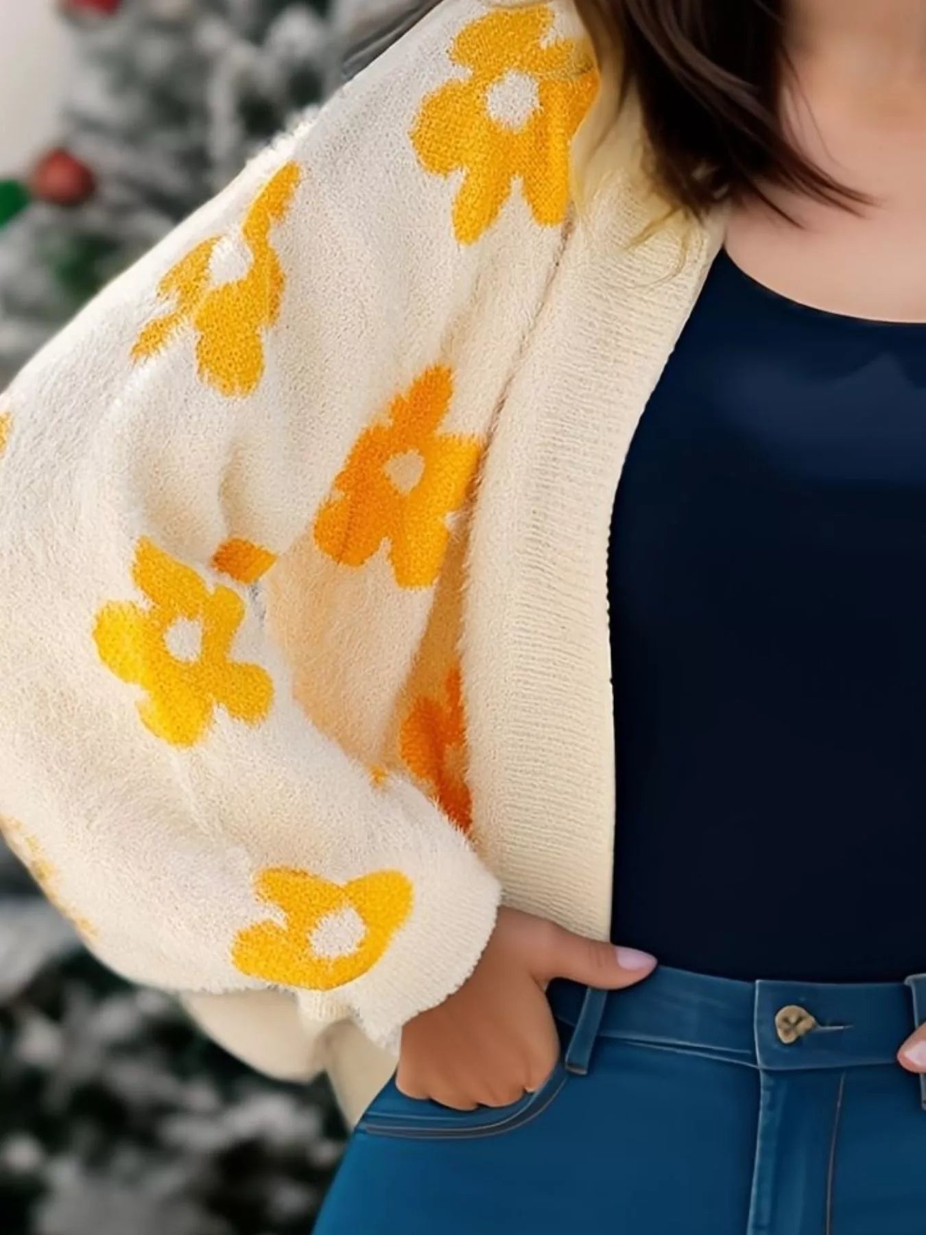 Floral Open Front Cardigan - StyleLure