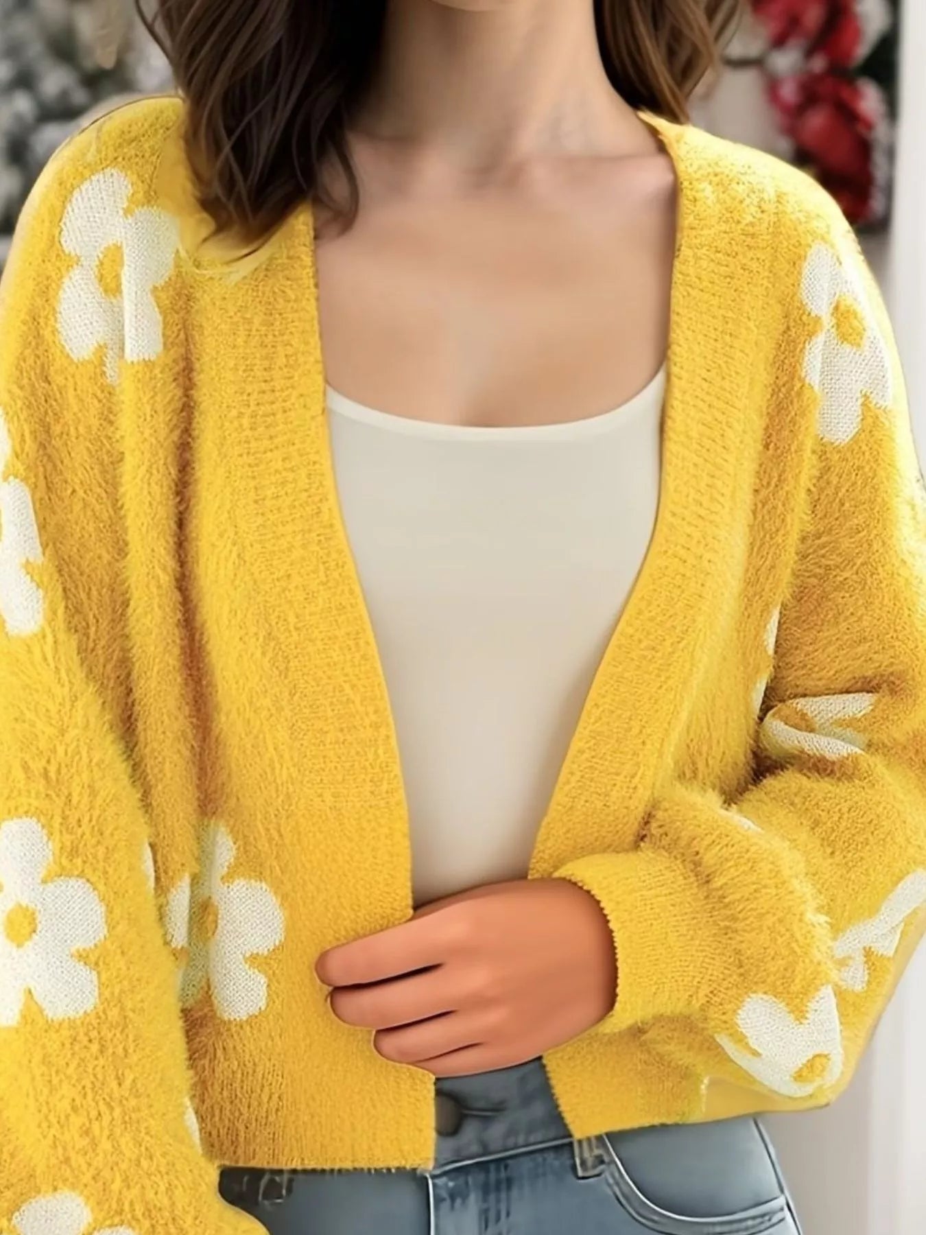 Floral Open Front Cardigan - StyleLure