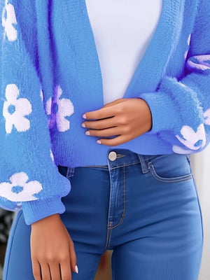 Floral Open Front Cardigan - StyleLure