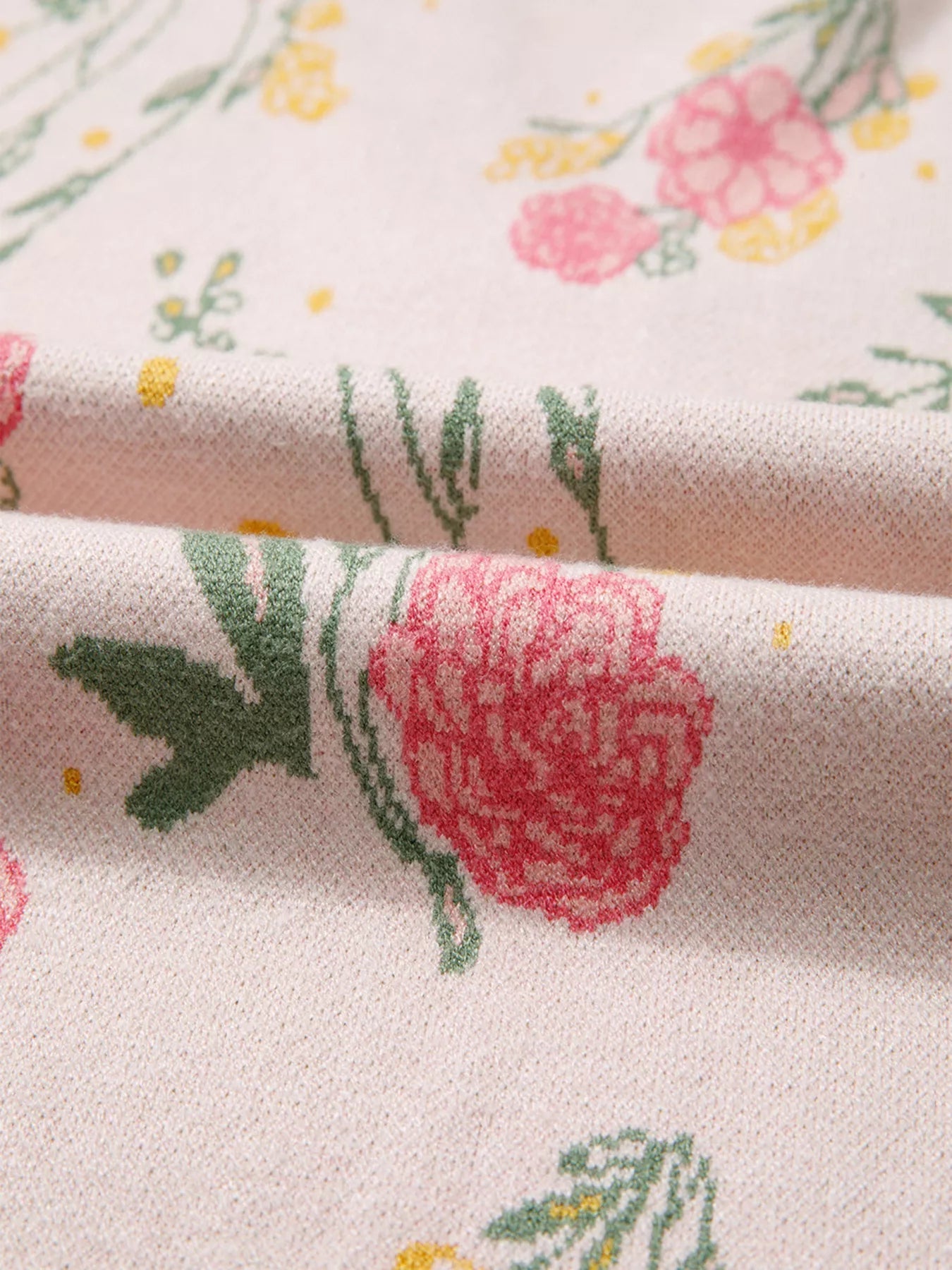 Floral Pattern Striped V Neck Loose Sweater - StyleLure