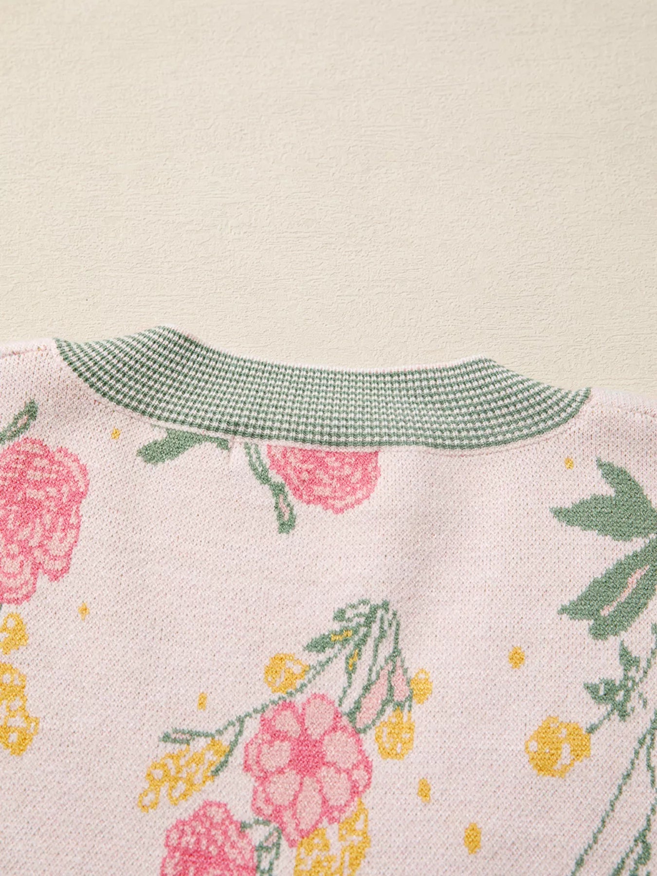 Floral Pattern Striped V Neck Loose Sweater - StyleLure